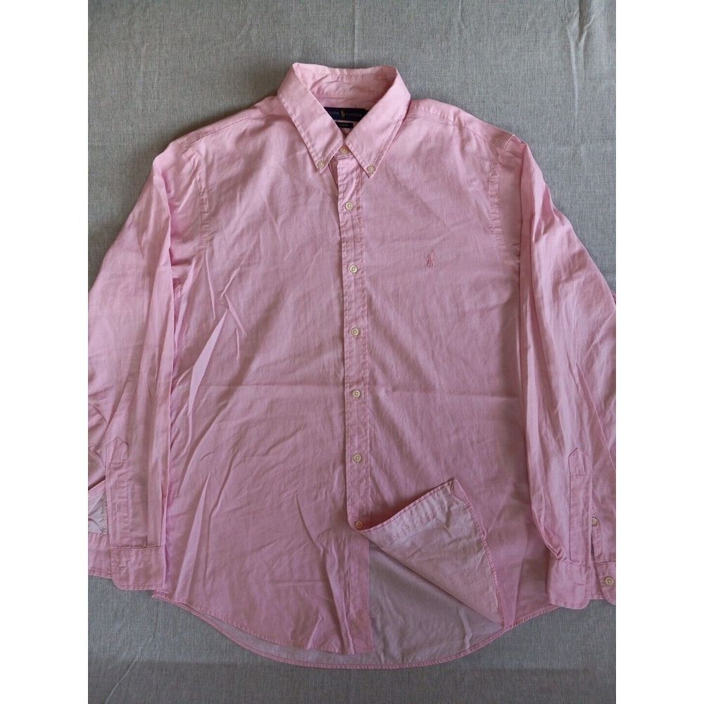 Ralph Lauren Men's XL Long-sleeved Buttons Down Slim Fit‎ Herringbone Pink Shirt
